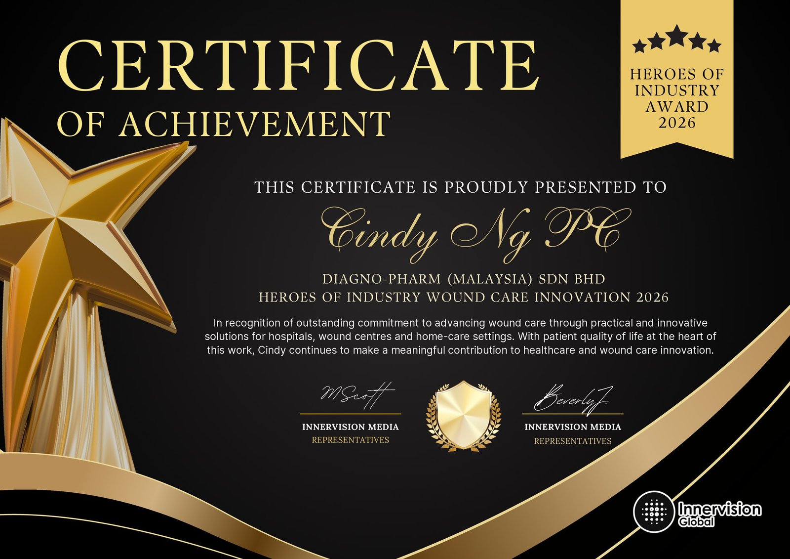 Heroes of Industry Award 2026 — certificate of achievement
