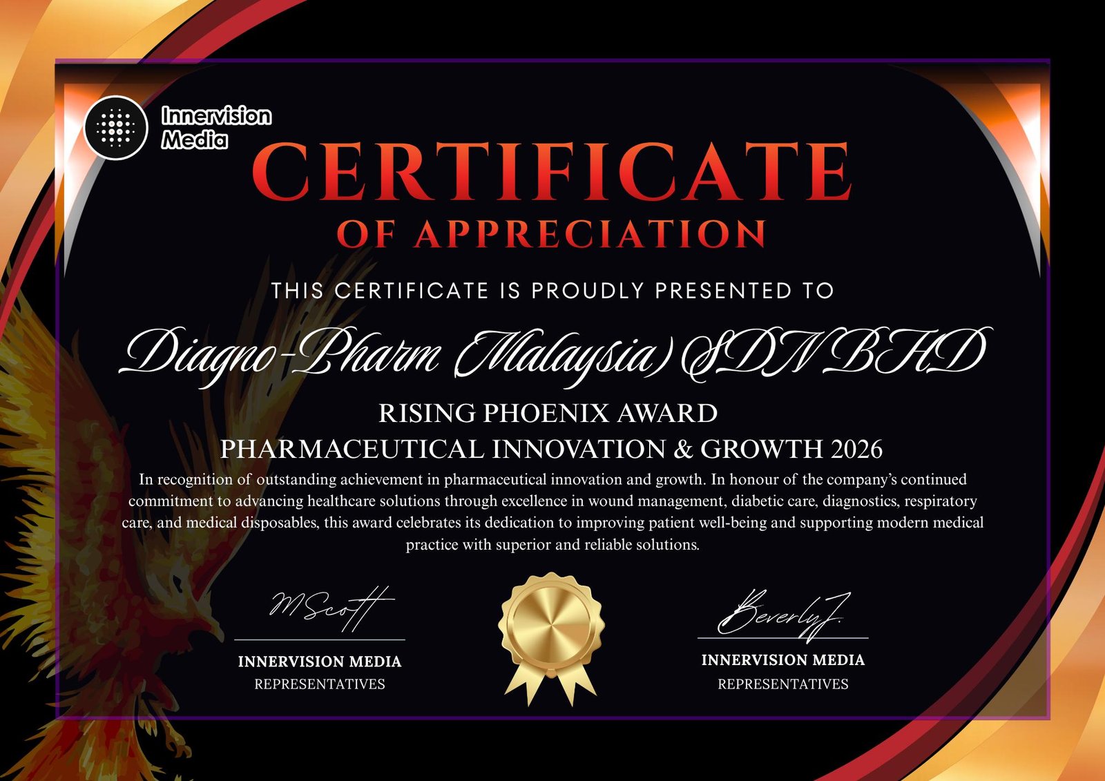 Rising Phoenix Award 2026 — certificate of appreciation